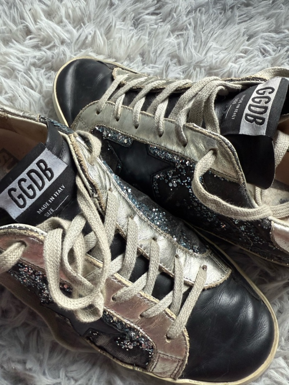 Golden Goose Navy and Silver Glitter Sneakers - Picture 3 of 11